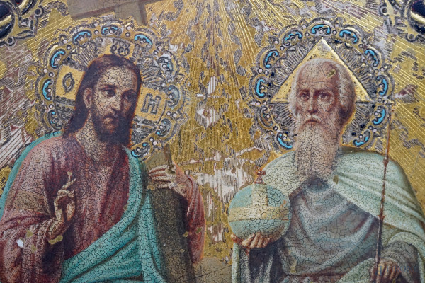 Trinità, Russia, XIX secolo, tempera su tavola, cm 26,5x22, entro cornice