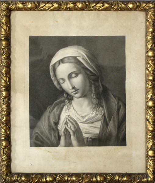 Da Guido Reni,Madonna,antica stampa in cornice.