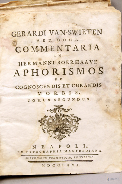 Libro - commentaria in hermanni boerhaave aphorismos, Napoli 1766.