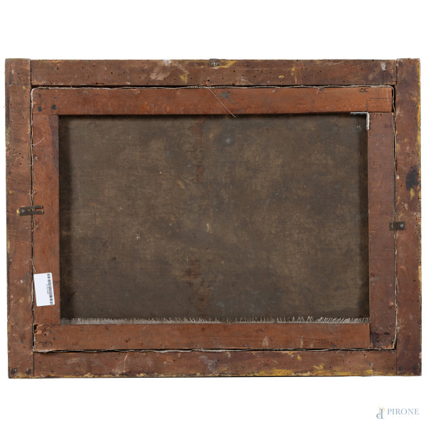 Susanna e i Vecchioni, XIX secolo, olio su tela, cm 45,5x63, entro cornice (segni di usura, abras...