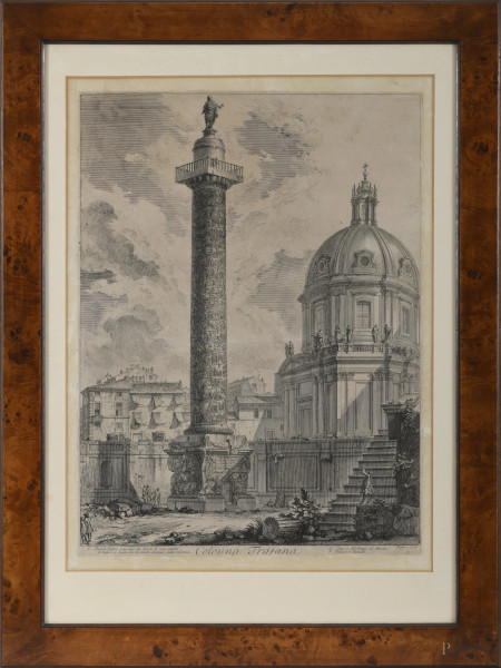 Colonna di Traiano, incisione da Francesco Piranesi, XIX secolo, cm 59x43,5, entro cornice (gore, bruniture e piegature)