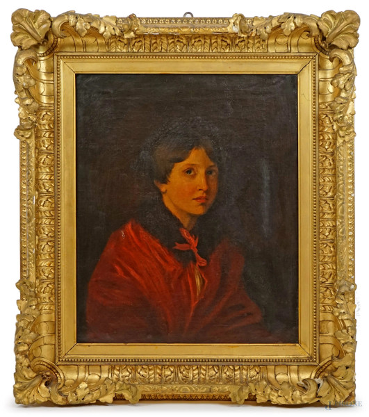 Ritratto, olio su tela, cm 61x51, XIX secolo, entro cornice, (piccolo difetto sulla tela)