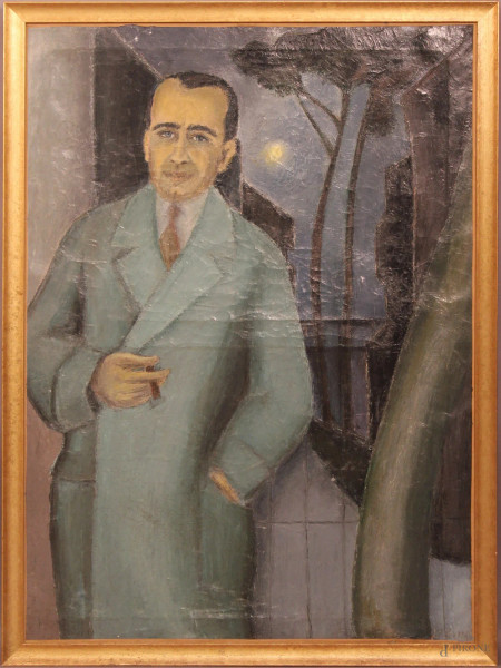 Ritratto dello psicanalista, olio su tela, cm. 107x76, firmato Elena Lydia Barro, entro cornice.