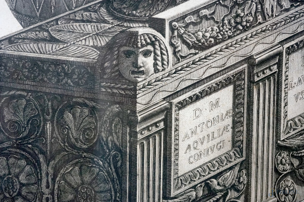 Lotto di sei incisioni da Giovan Battista Piranesi (1720-1778), cm 79x55 circa, entro cornici