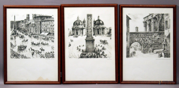 Lotto composto da tre stampe a soggetti di Roma.
