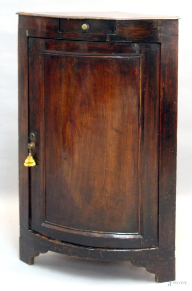 Angoliera in mogano ad un cassetto ed uno sportello, cm 111x48, XIX sec.
