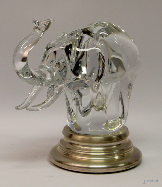 Elefante - Scultura in cristallo firmata Vilca con base in  argento, h. 19 cm