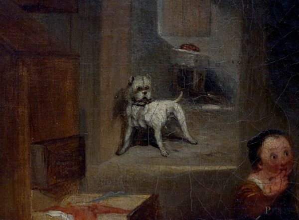 Scuola inglese del XIX secolo, Il cavadenti, olio su tela, cm 43,5x53,5, entro cornice, (lievi di...