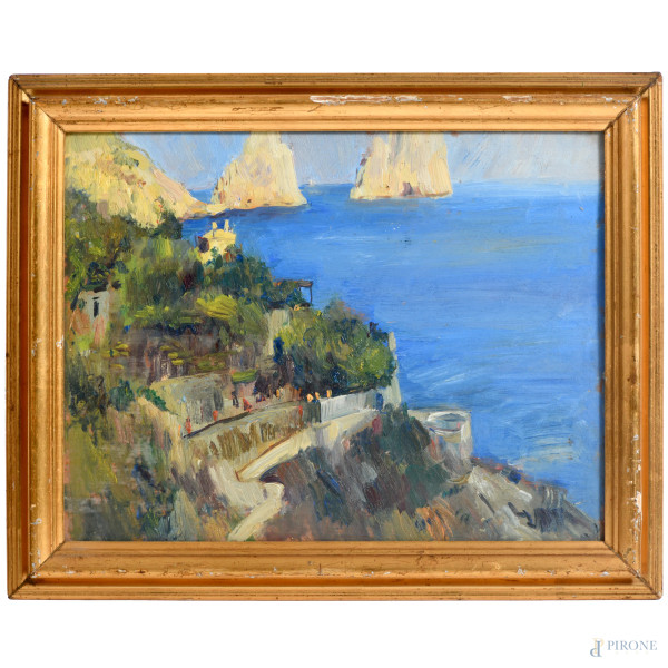 LUIGI CRISCONIO (attr.) Capri, olio su compensato, cm 30x41, entro cornice