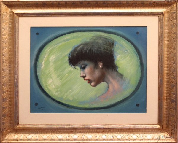 Mario Russo - Volto di donna, olio su tela, cm 40 x 50.