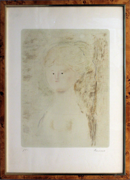 Antonio Bueno - Busto di ragazza, prova d&#39;autore, cm 70x50, entro cornice.