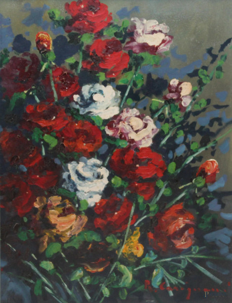 Fiori, olio su tela 70x50 cm, entro cornice firmato