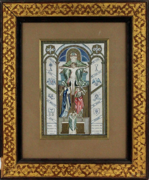 Prezzario delle preghiere, tecnica mista su carta, cm 27x18, inizi XX secolo, entro cornice