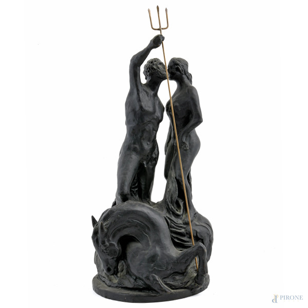 Aligi Sassu (1912-2000), Poseidone e Atena, scultura in bronzo, altezza cm 53, firmata al retro, es. 77/275