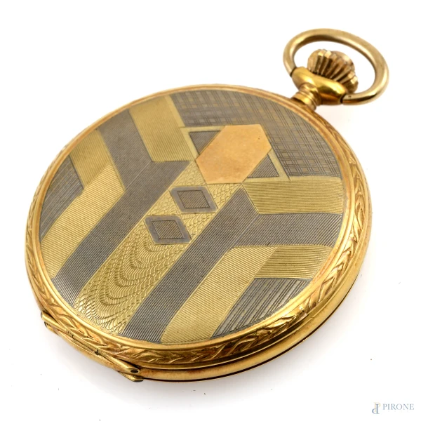 Orologio da tasca in oro 18 kt, diametro cassa cm 4,5, (segni di usura, da revisionare)