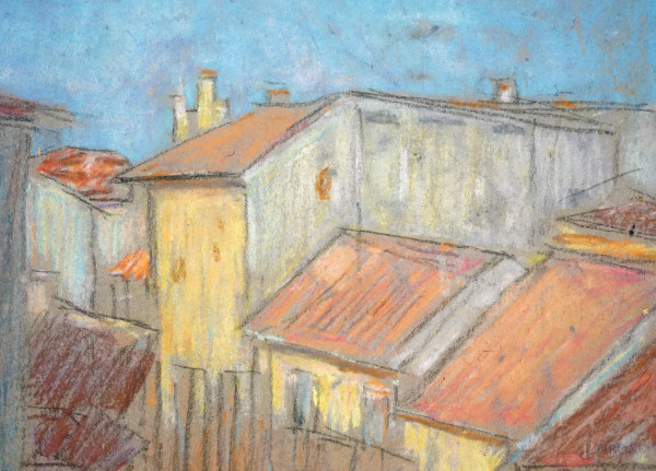 Scorcio urbano, pastello su carta, XX secolo, cm 40x26