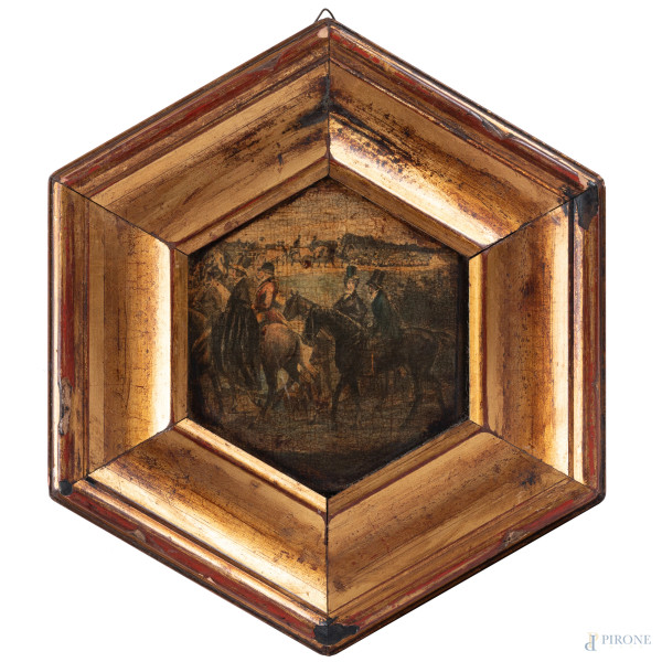 Miniatura a serto circolare raffigurante Erigone e L'Amore da Francois Boucher, XIX-XX secolo, misure  [..]