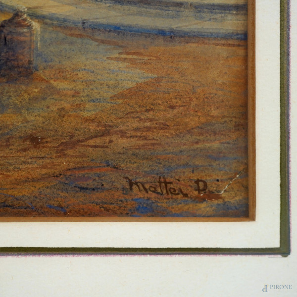 San Giovanni in Laterano, firmato in basso a destra "Mattei P.", acquerello su carta, cm 39,5x61,...