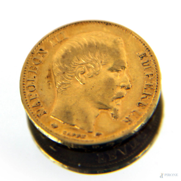 Marengo 20 Franchi in oro, Napoleone III testa nuda.