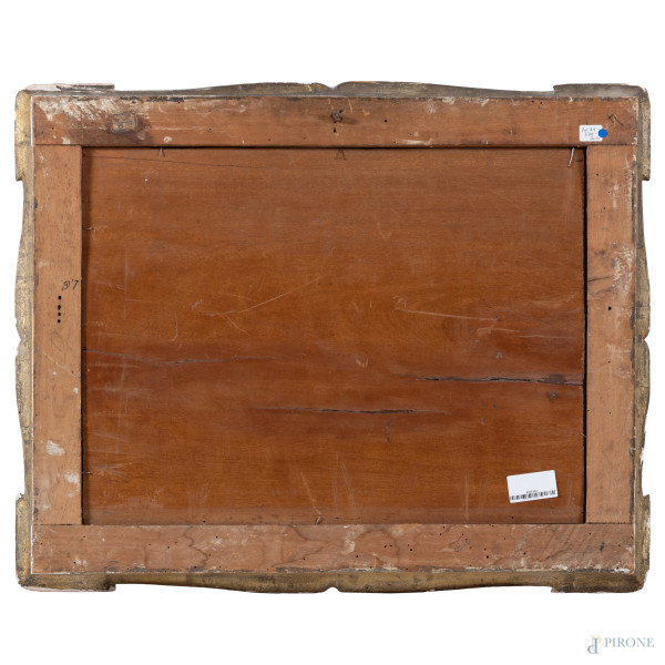 Paesaggio con contadina e armenti, XIX secolo, tecnica mista su carta, cm 42x57, firmato in basso...