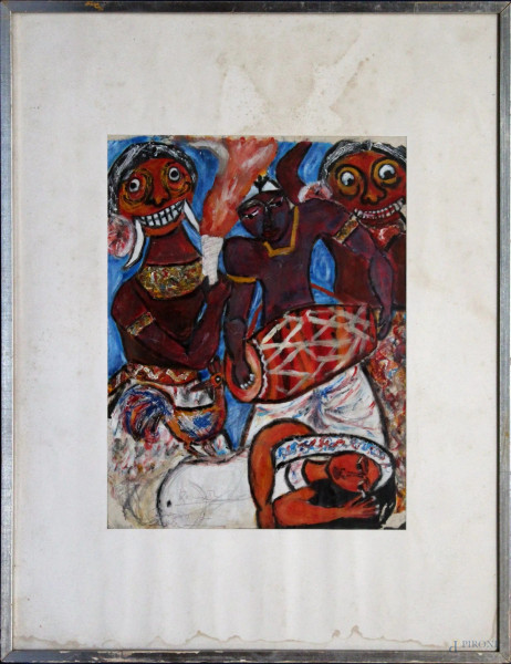 Kenneth De Lanerolle, La macumba, olio su cartoncino, Rio de Janeiro 1975, cm 38 x 36.
