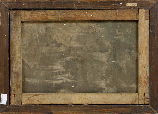 Pittore del XX secolo, Paesaggio fluviale con rovine, olio su tela, cm 52x76, entro cornice (cadu...