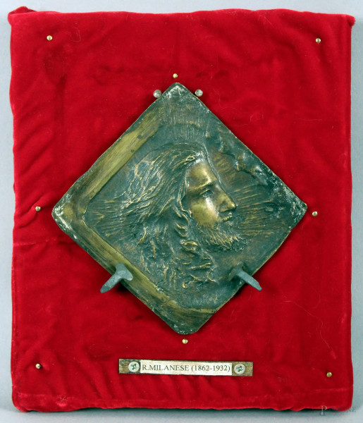 Rocco Milanese - Volto di Cristo, placca in bronzo, cm. 11x11.