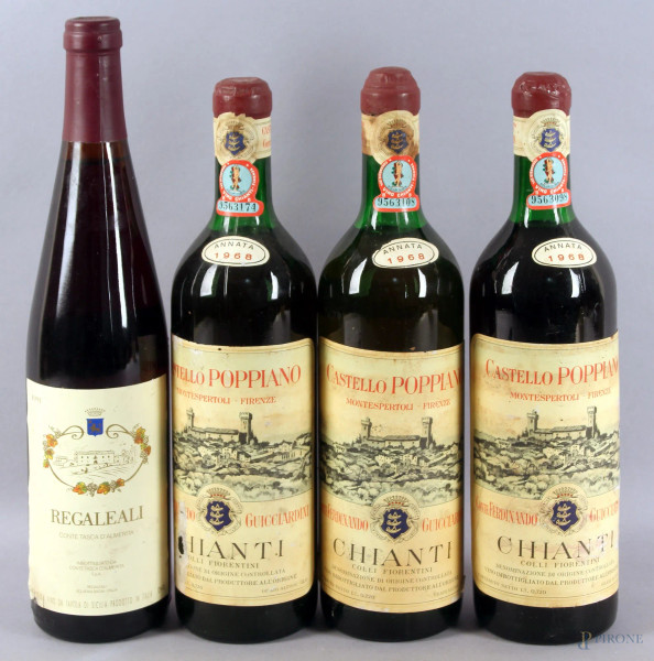 Lotto composto da quattro bottiglie di vino vintage.