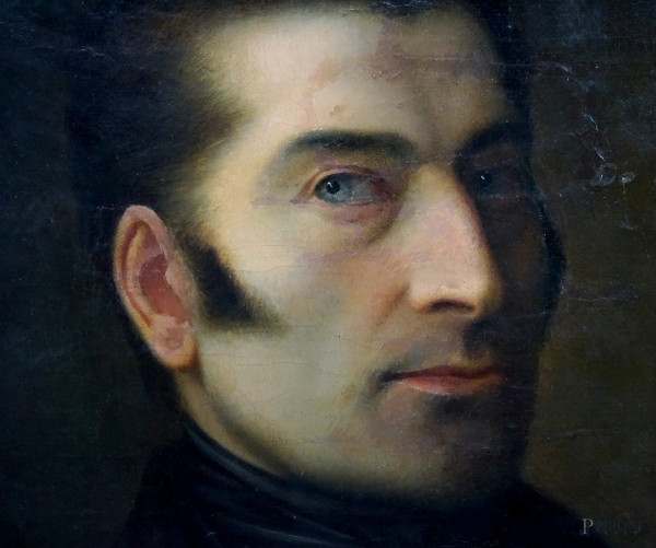 Pittore del XIX secolo, Ritratto di gentiluomo, olio su tela, cm 66,5x54, (lievi difetti)
