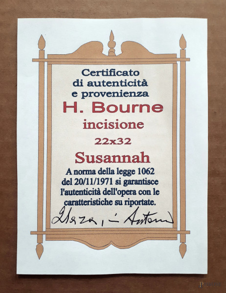 Lotto di due grafiche antiche: J.R. Herbert e H. Bourne (XIX sec.) Susannah, incisione su carta, ...