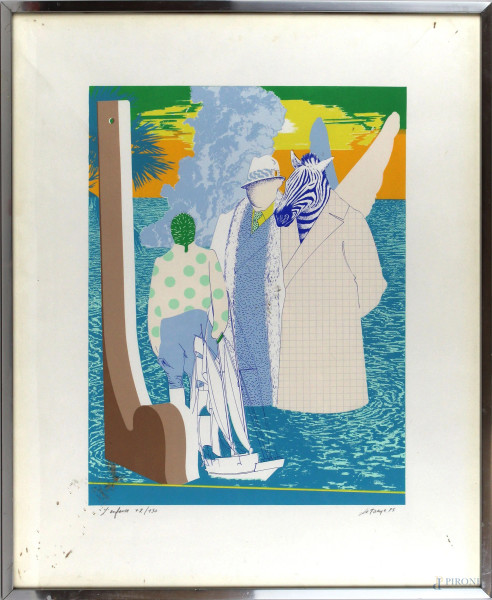 Camille De Taeye - L'enfance, litografia a colori, esemplare 72/130, cm 73x59, 1975, entro cornice
