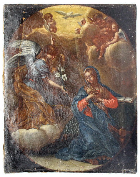 Madonna, olio su tela 45x35,5 cm, XVIII sec, difetti alla tela.