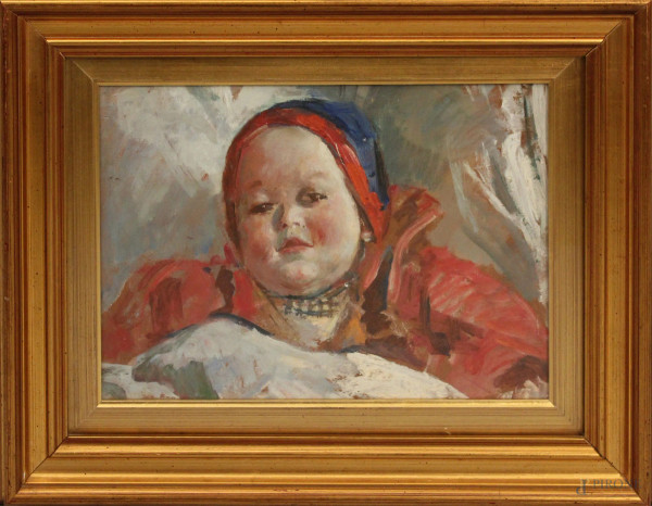 Figlia del pittore Villani, olio su cartoncino, 35x25 , entro cornice, attribuito Villani