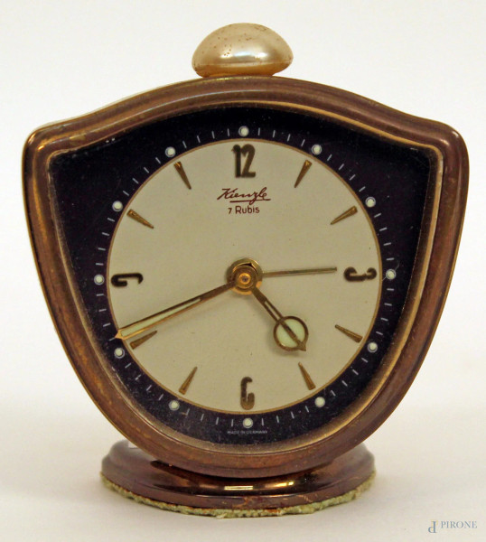 Orologio sveglia in ottone, anni &#39;50, H 7,5 cm, da revisionare.