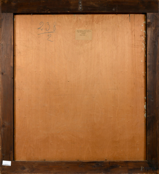 Ritratto di signora, olio su compensato, XX secolo, cm 99,5x90, entro cornice, firmato in basso a...