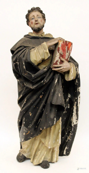 Sant&#39;Antonio, scultura in legno laccato e dipinto, h. 58 cm, XVIII sec.
