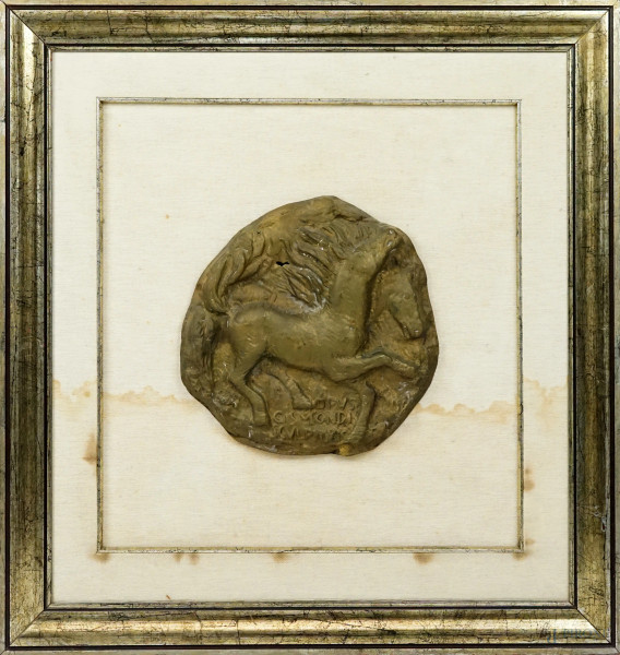 Tommaso Gismondi - Cavalli, placca in bronzo, cm 23x23, entro cornice.
