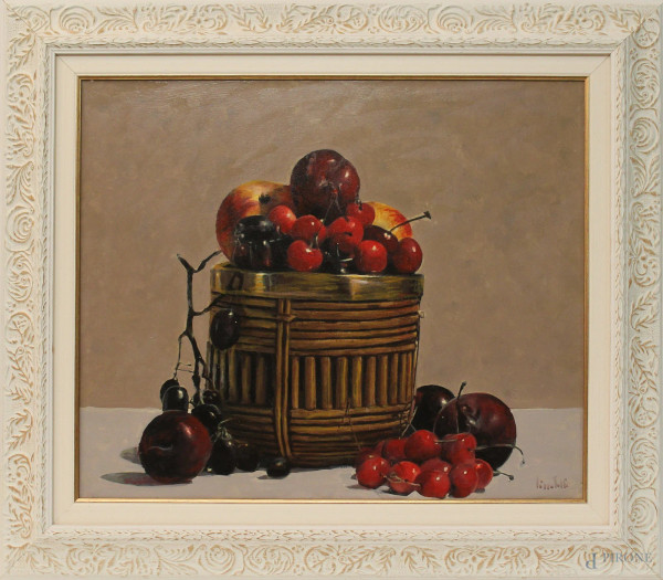 Ciccotelli Beniamino - Cesta con frutta, olio su tela, cm 50x60, entro cornice, con autentica.