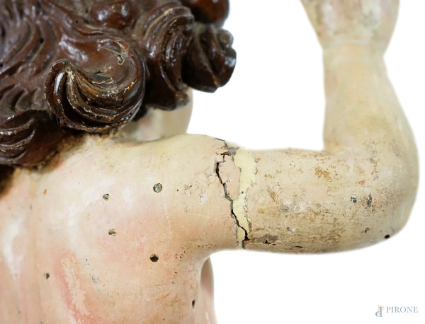 Scuola italiana del XVII secolo, scultura in legno policromo raffigurante Gesù Bambino, altezza c...