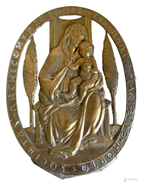 Publio Morbiducci (1882-1963) Madonna dell’orto, bassorilievo in bronzo cm 18, firmato