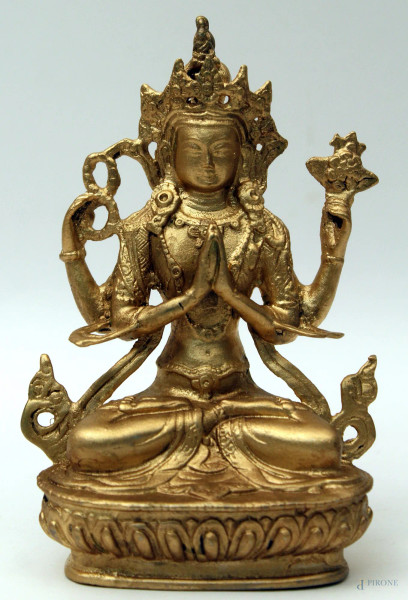 Divinit&#224;, scultura in argento dorato, H 14 cm.
