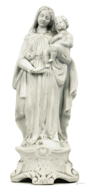 Madonna con Bambino, scultura in bisquit, XX secolo, cm h 28,  (lievissimi difetti)
