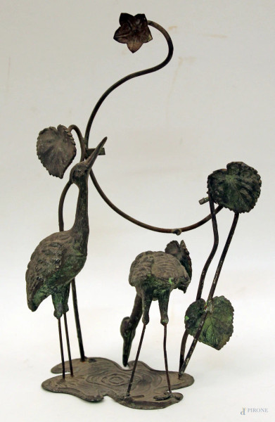 Gru, scultura in bronzo, H 23 cm.