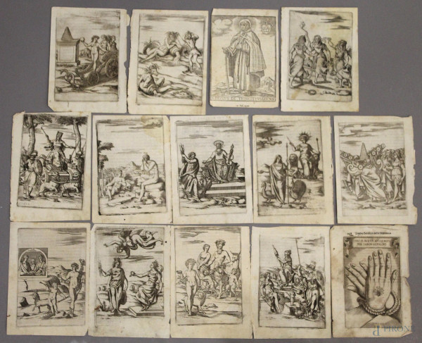 Lotto di quattordici incisioni riprese da libri dal XVII al XIX sec.