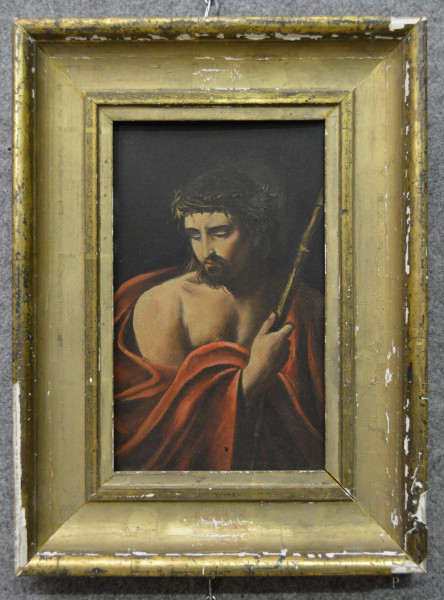 Ecce Homo, olio su tavola 15x26 cm, entro cornice, XIX sec.