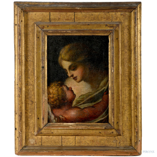 Maternità, olio su tela, cm 37,5x26, XVI-XVII secolo (difetti)