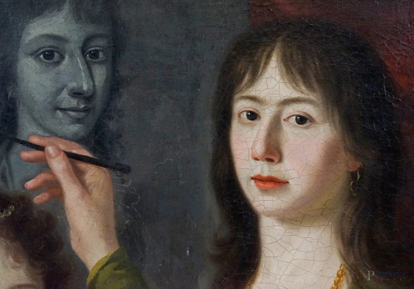 Joseph Ricci, Ritratto di pittrice con la sua famiglia, olio su tela, cm 158x124, firmato e datat...