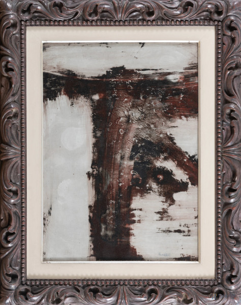 Paolo Baratella, Astratto, olio su tela, cm 50x37, firmato e datato in basso a sinistra, entro cornice