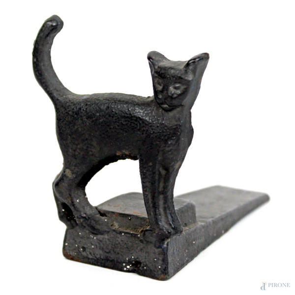 Fermaporte in ghisa con gatto, cm h 10x12, XX secolo.