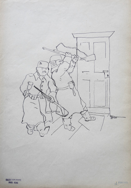 Disegno a tecnica mista su carta misure, cm 29 x 21, firmato , provenienza Galerie Rive Gauche Paris- Rome